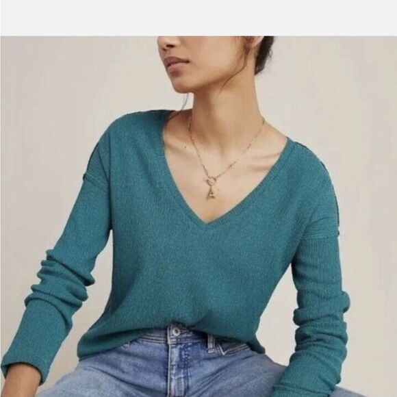 by Anthropologie Teal Textured Blouse - Picture 1 of 9